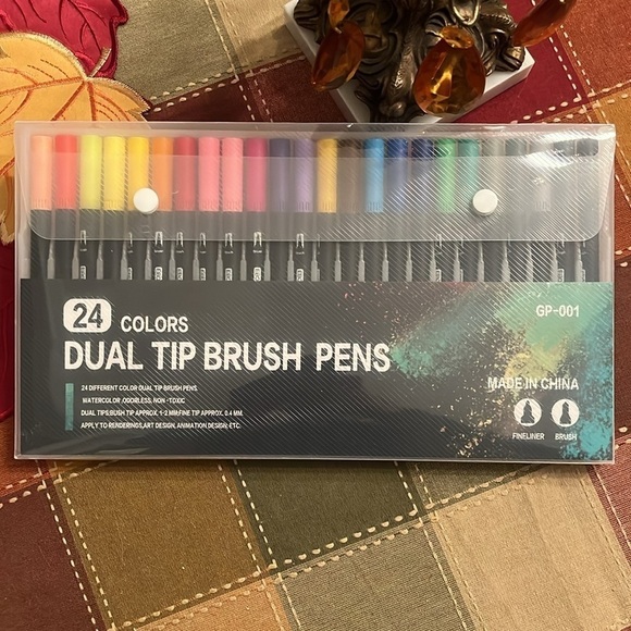 Brand New 24-Color Dual Tip Brush Markers Pen Set & Self-Care Coloring Books - Picture 2 of 16